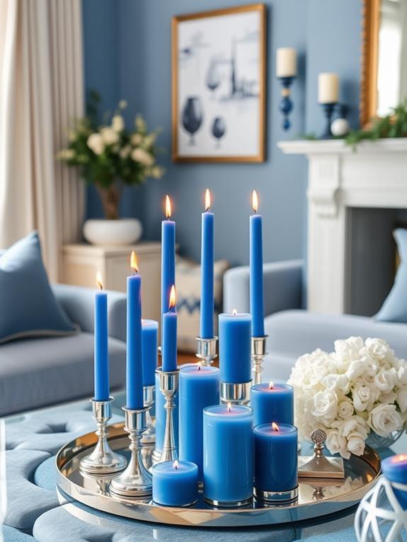 blue candle holders set