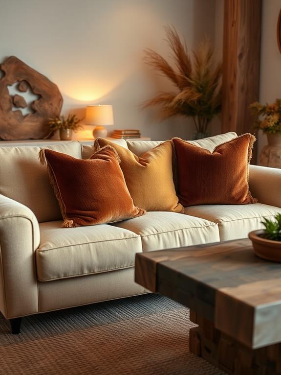 cozy earthy accent cushions