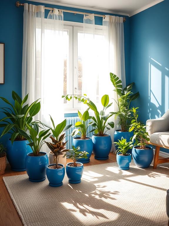 indoor plants in blue