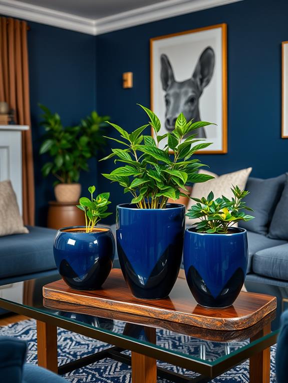 navy blue ceramic planters