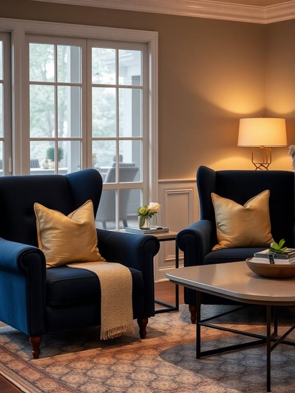 navy blue upholstered chairs