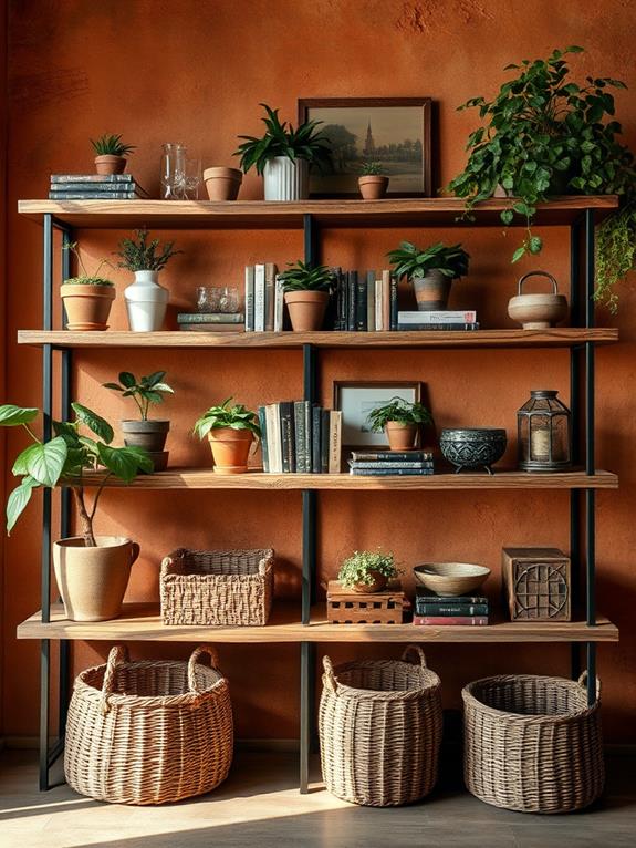 rustic brown wood shelves