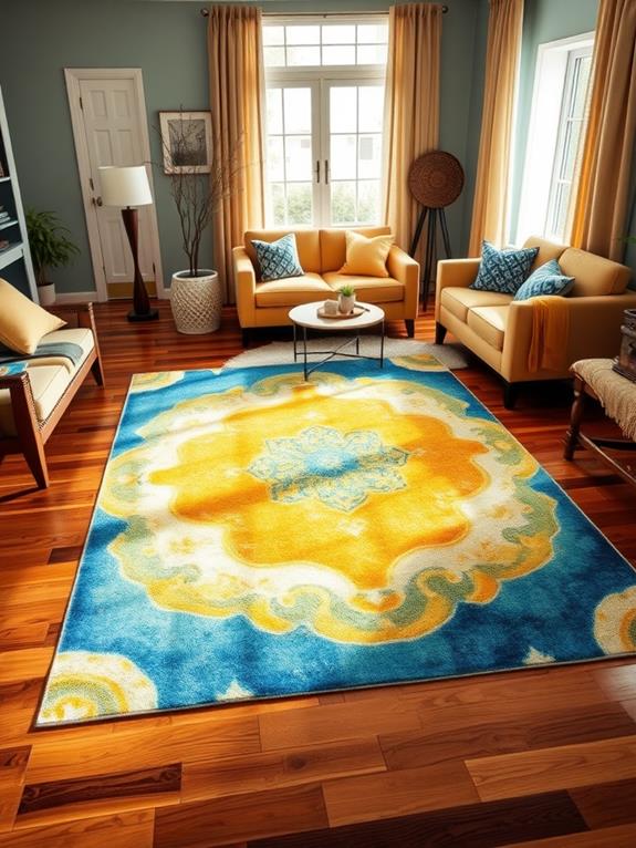 vibrant blue yellow rug