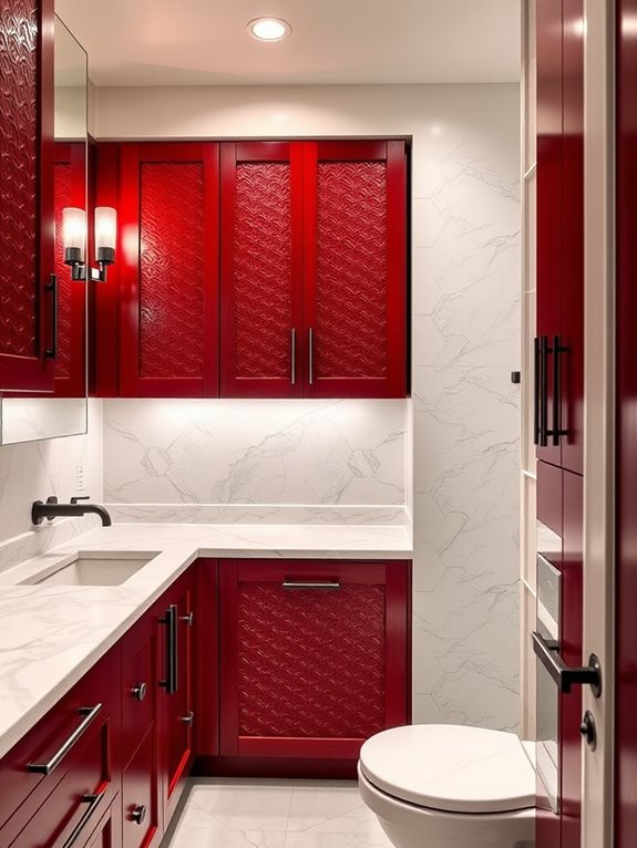 bold red textured cabinets