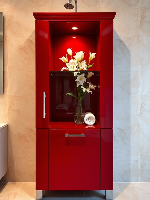 cherry red bathroom cabinets