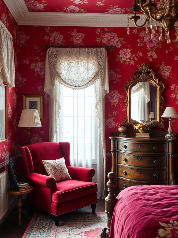cherry red vintage floral