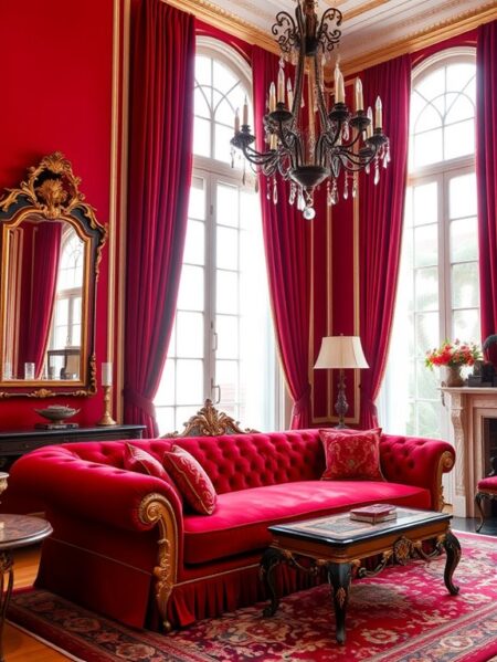 25 Red Rococo Living Room Design Ideas