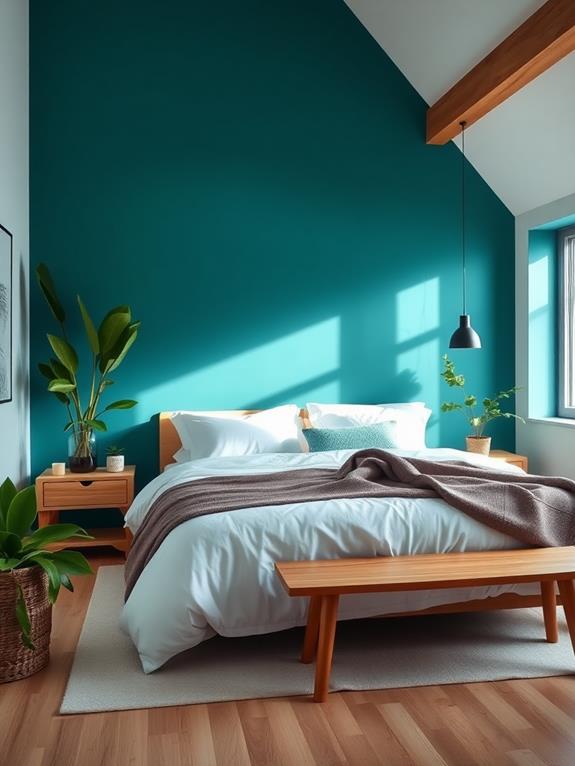 teal colored accent walls