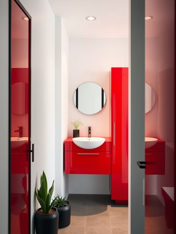 red cabinets maximize small areas