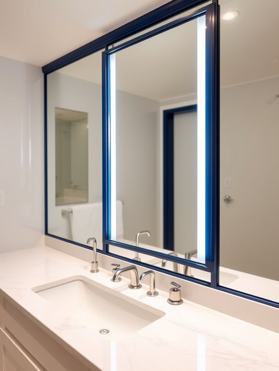 stylish blue framed vanity mirrors