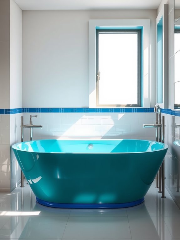 teal colored bathtub edges