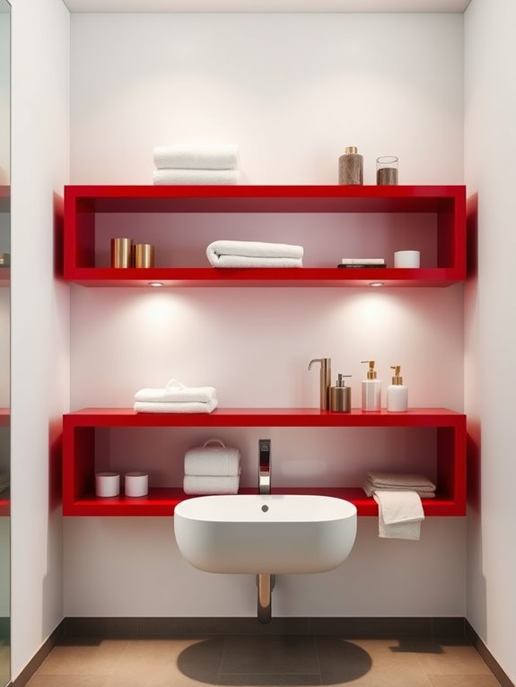 vibrant cherry red shelves