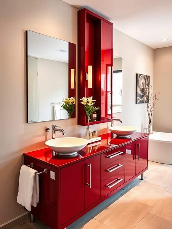 vibrant cherry red vanity