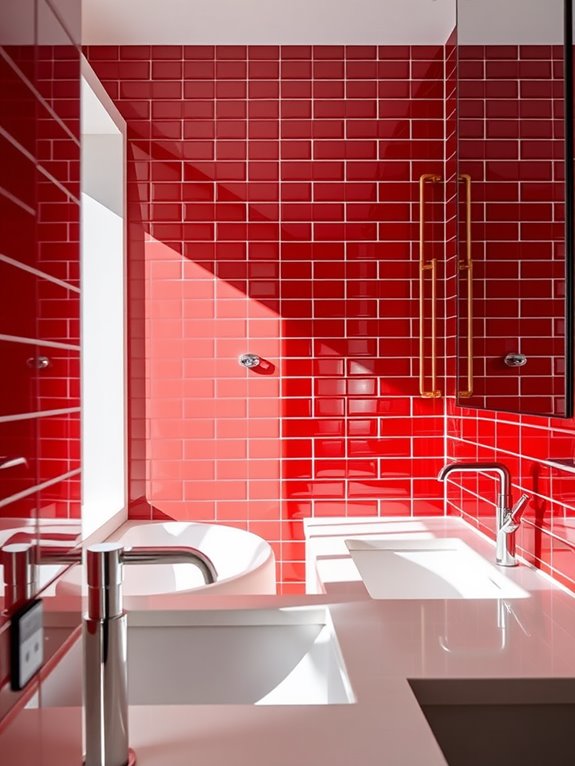 vibrant red tile backsplash