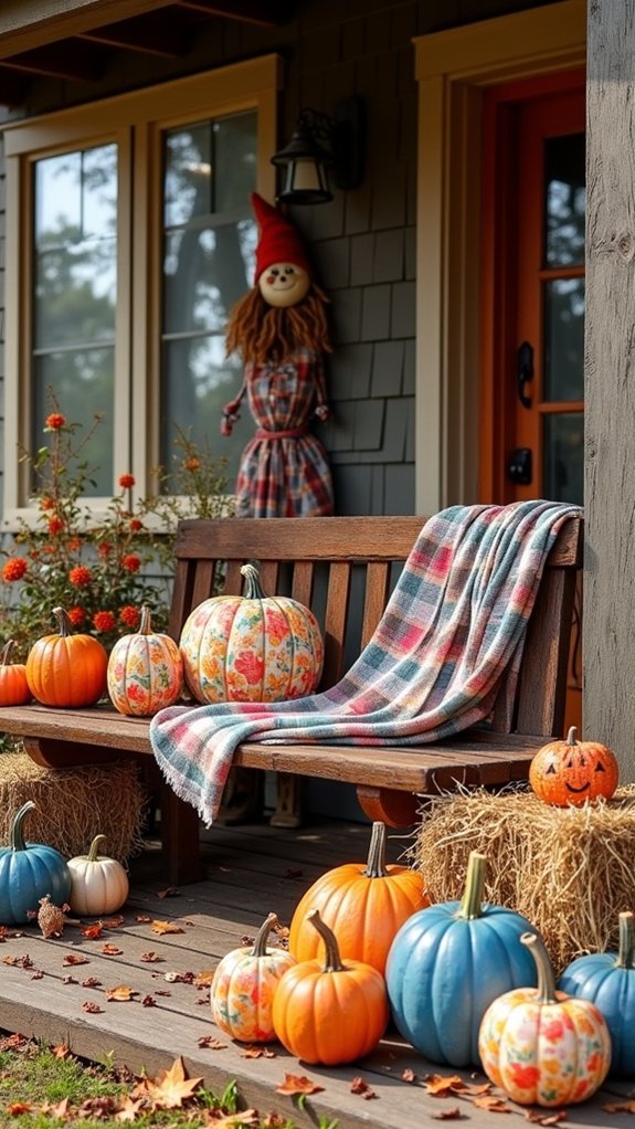 colorful painted pumpkin display