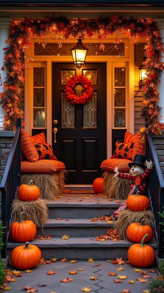 cozy halloween hay bale seating