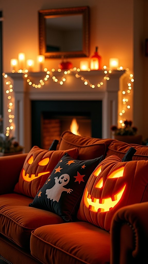 cozy halloween pillow decor