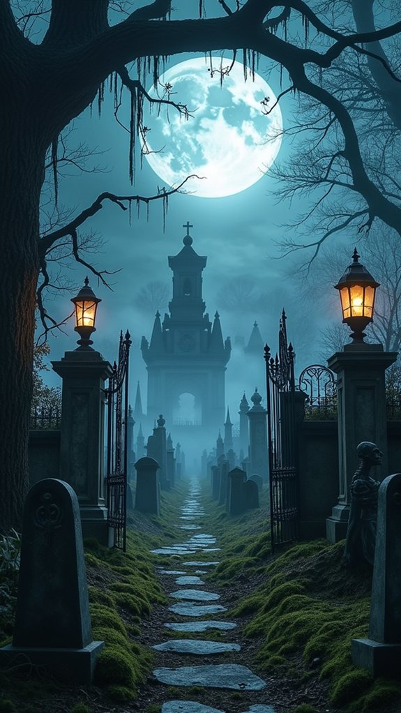 eerie tombstones and lanterns
