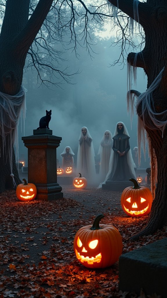 eerie tombstones and skeletons