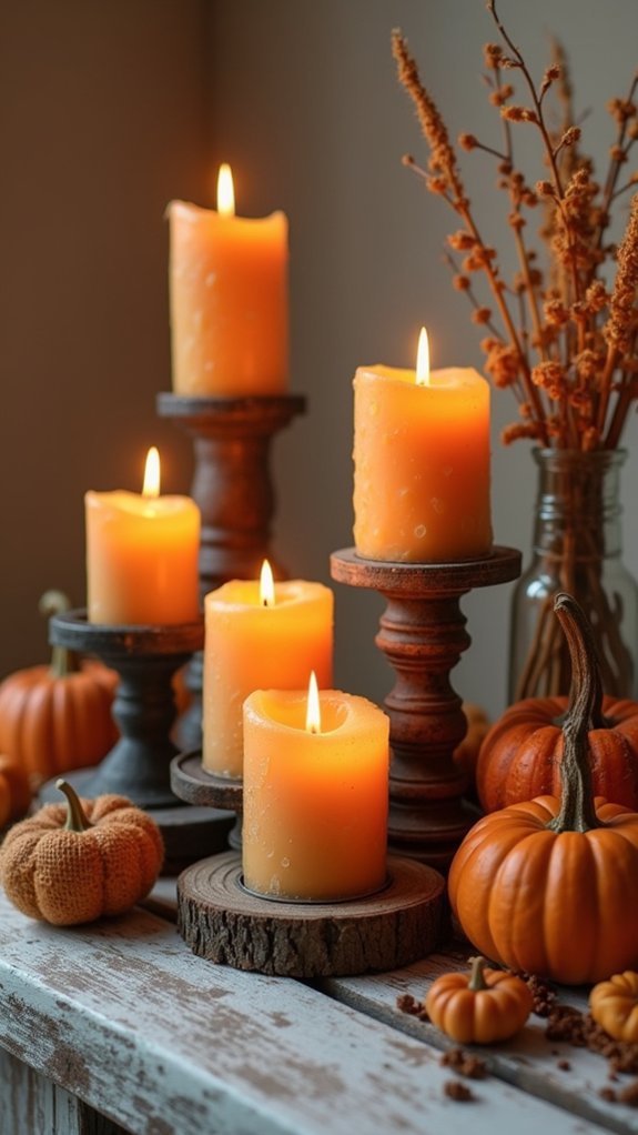 farmhouse candles in holders