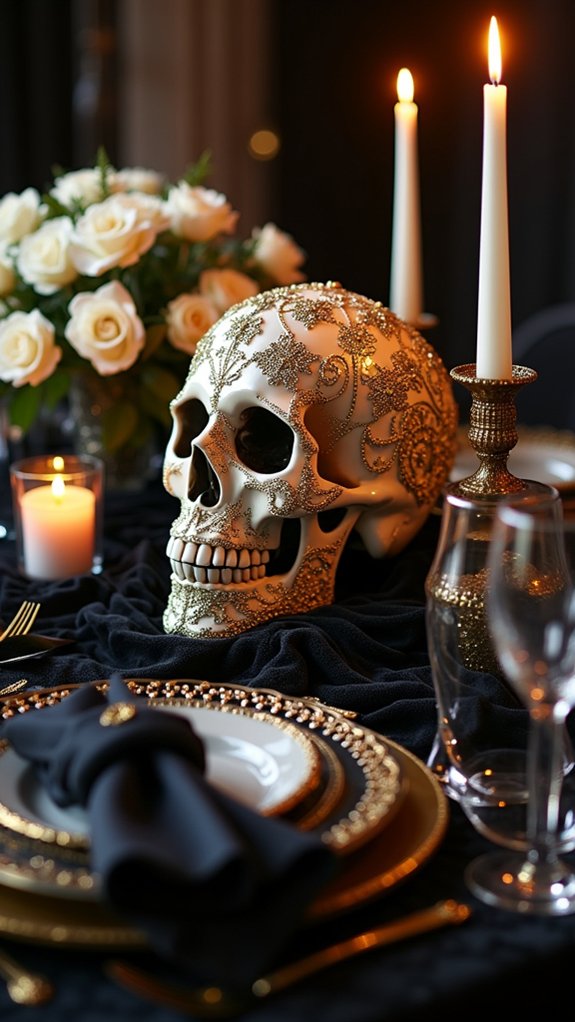 glamorous halloween skull decor
