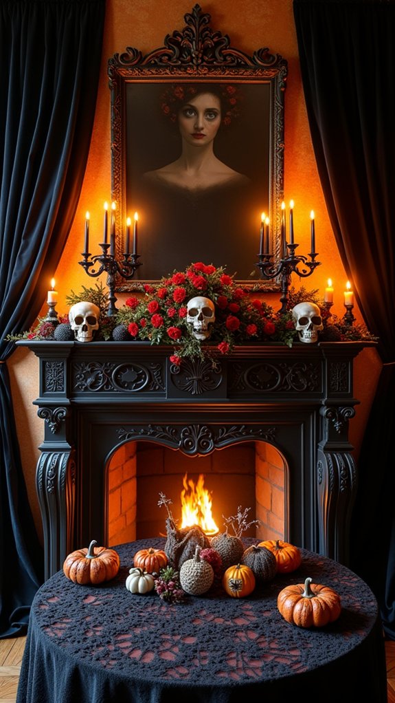 gothic halloween mantle decor