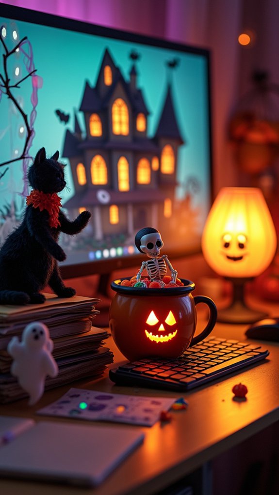 halloween themed workspace decorations