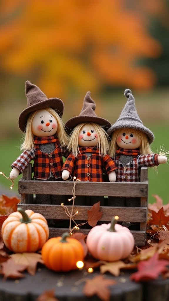 miniature scarecrows brighten gardens