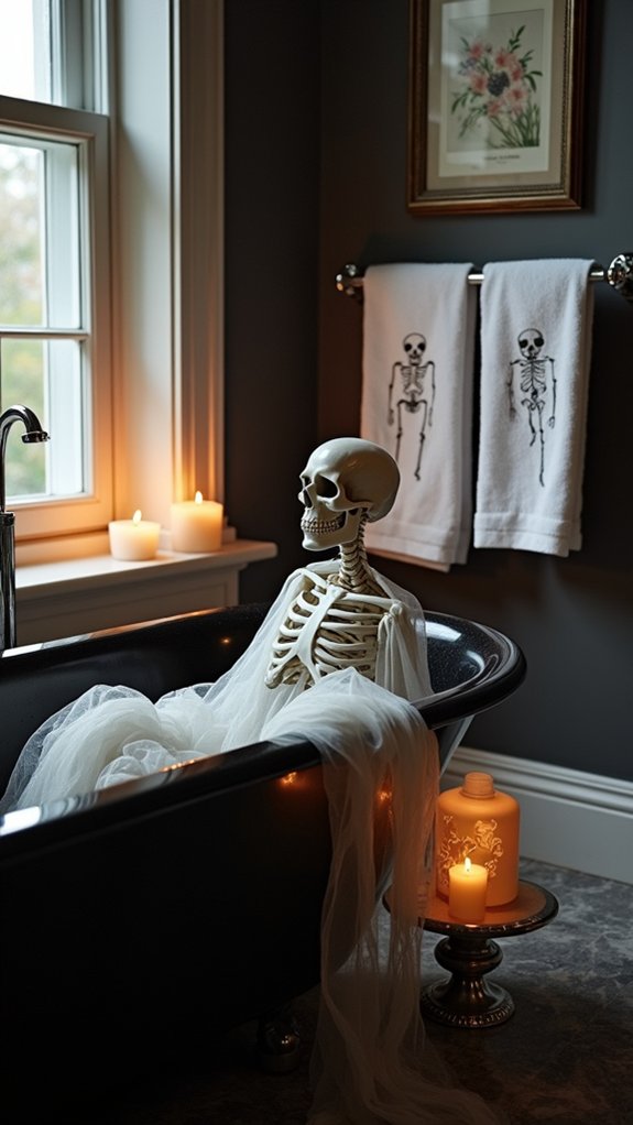 playful skeleton bathroom decor