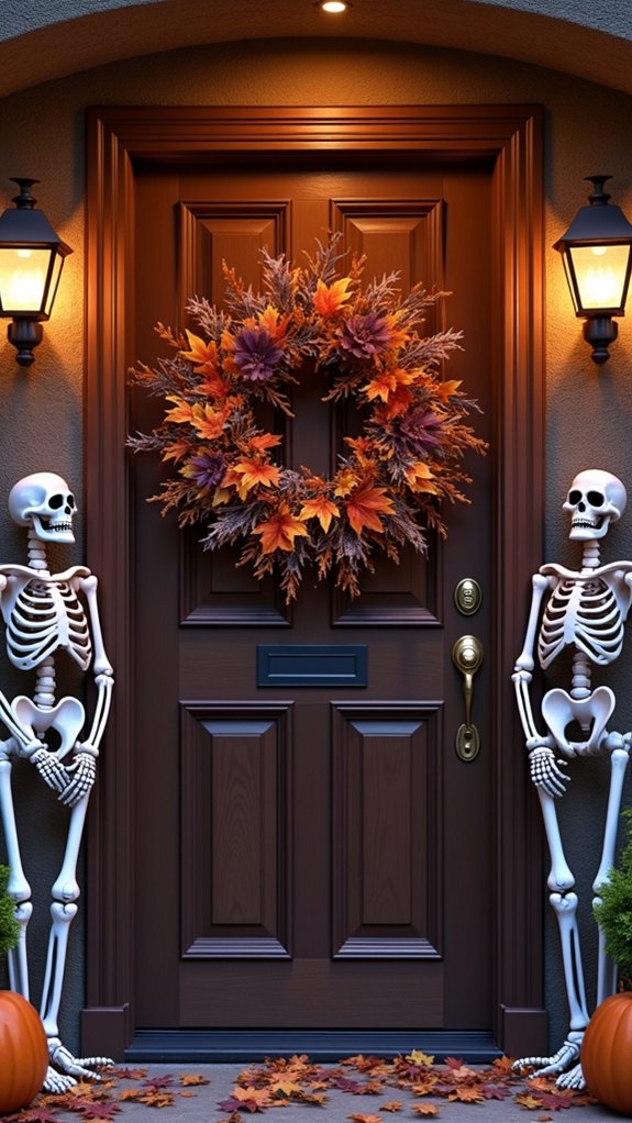 playful skeleton door decoration