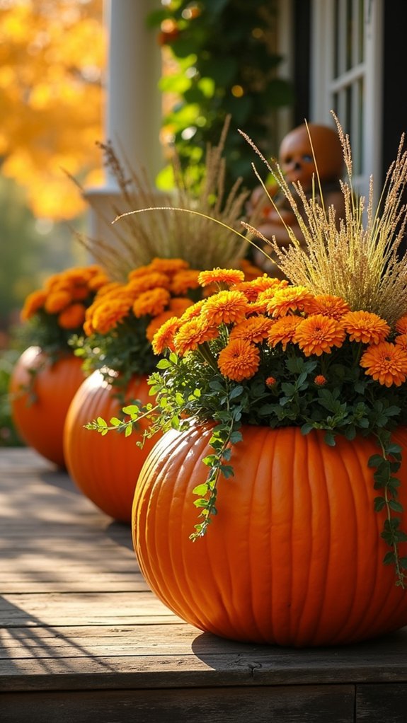 pumpkins filled with flowers
