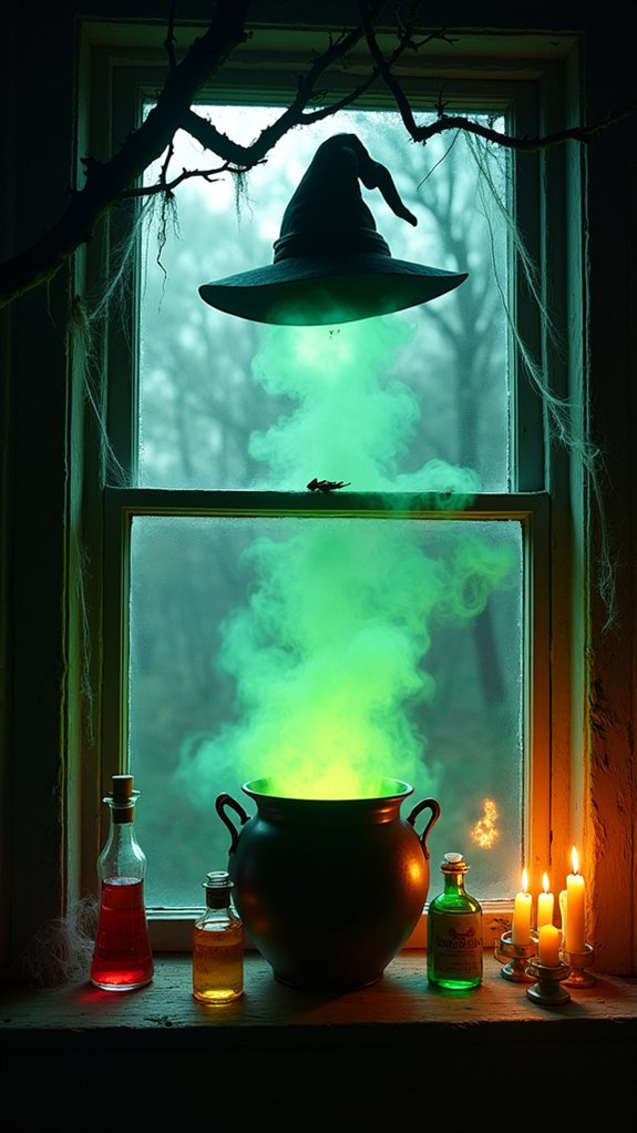 spooky cauldron potion display