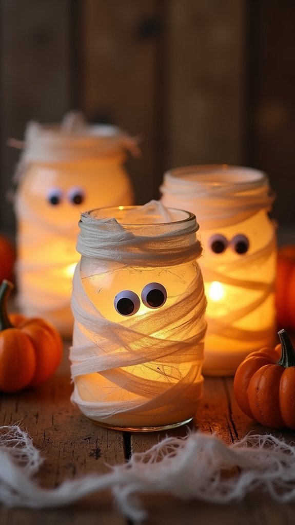 spooky mummy mason jars