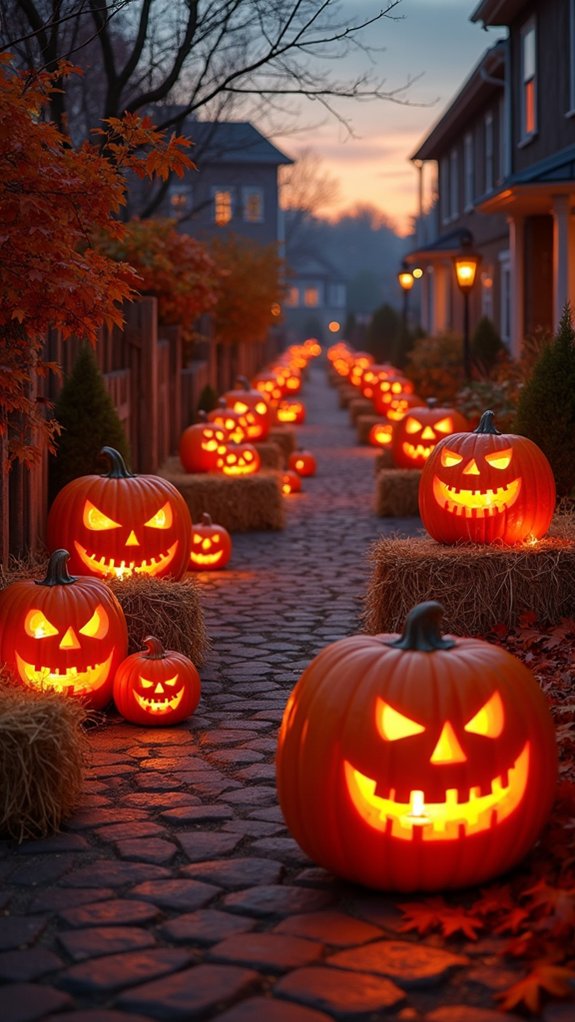 spooky pumpkins with candlelight