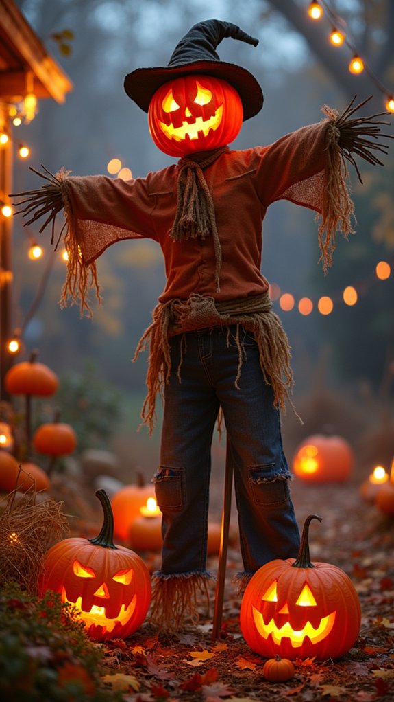 whimsical halloween scarecrow display