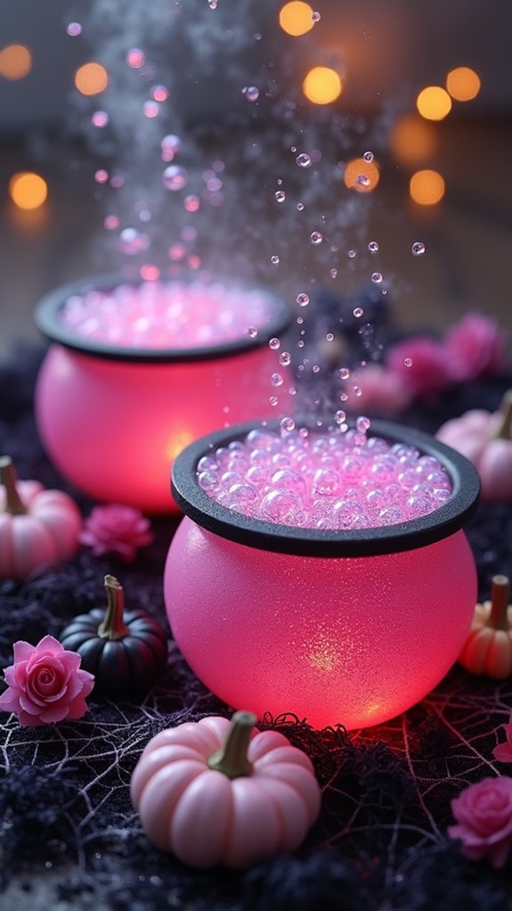 whimsical pink cauldron decor