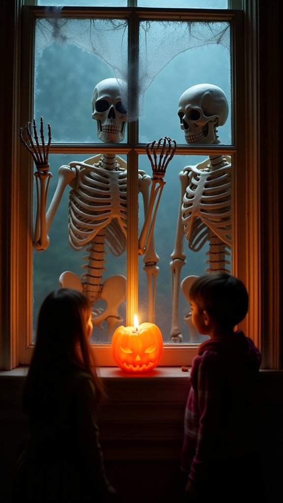 whimsical skeleton window decor