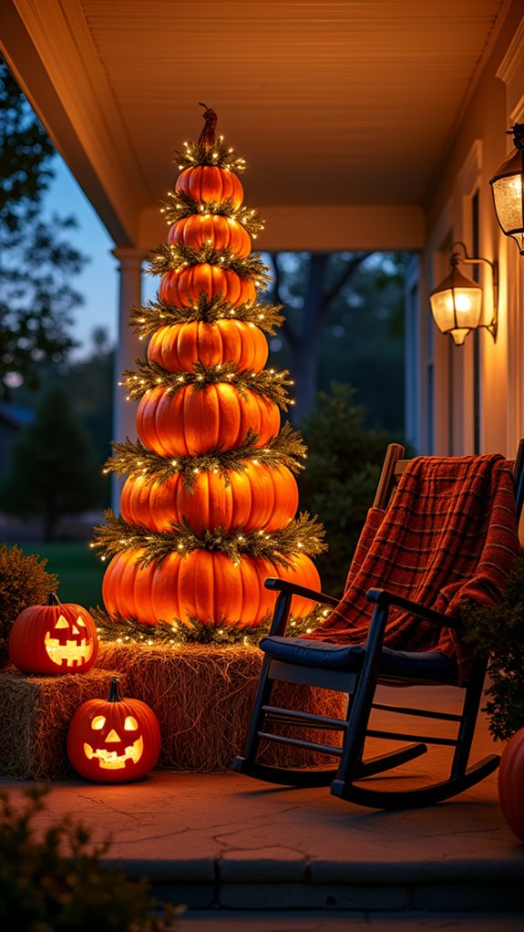 whimsical stacked pumpkin decor