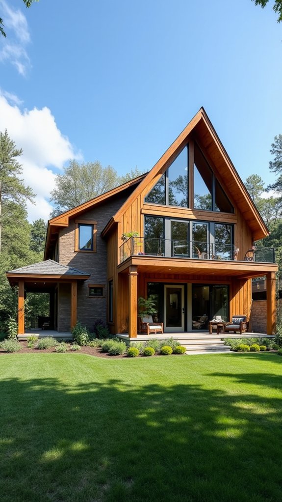 asymmetrical rooflines and wood