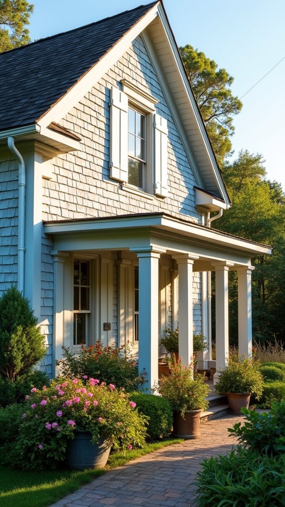coastal farmhouse with vibrant shutters
