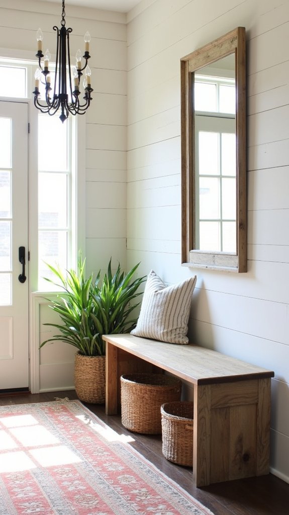 farmhouse inspired entryway bench