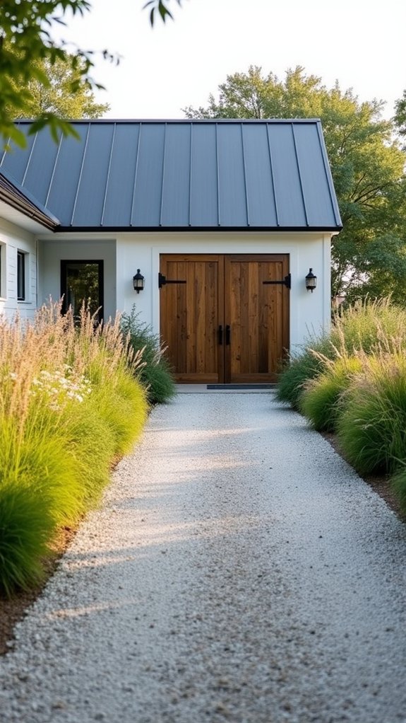 gravel driveway with landscaping
