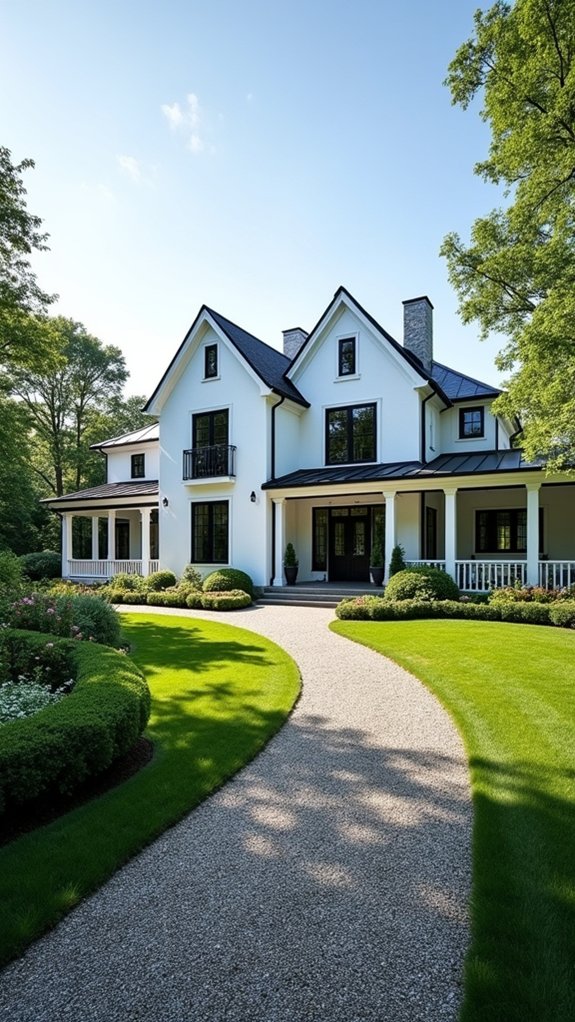 harmonious landscaping enhances farmhouse