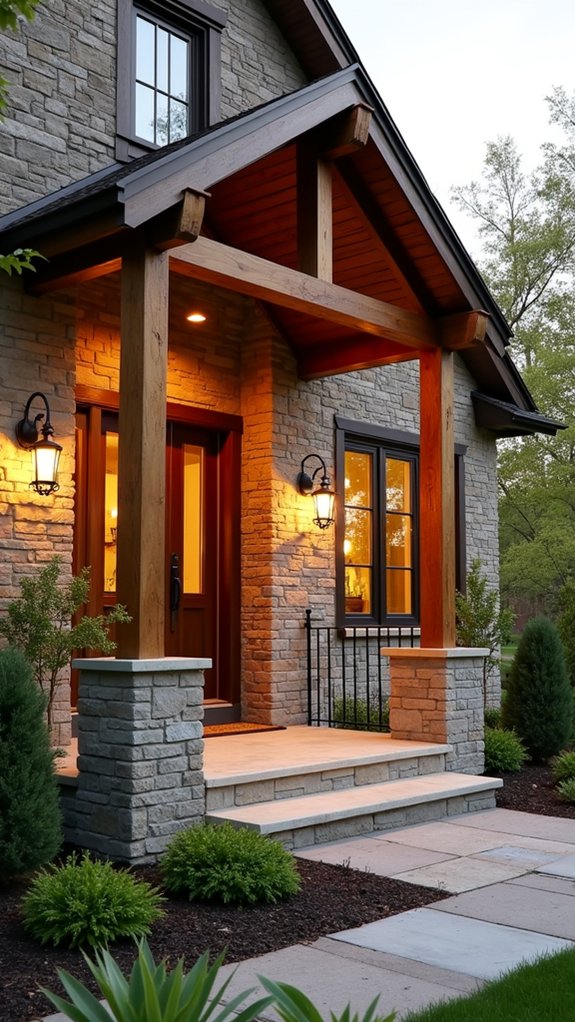 inviting mixed material front porches