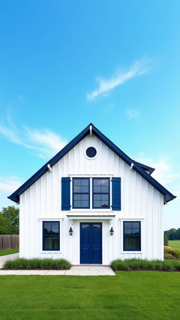 navy accents on white barn