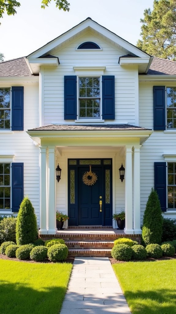 navy shutters enhance farmhouse charm