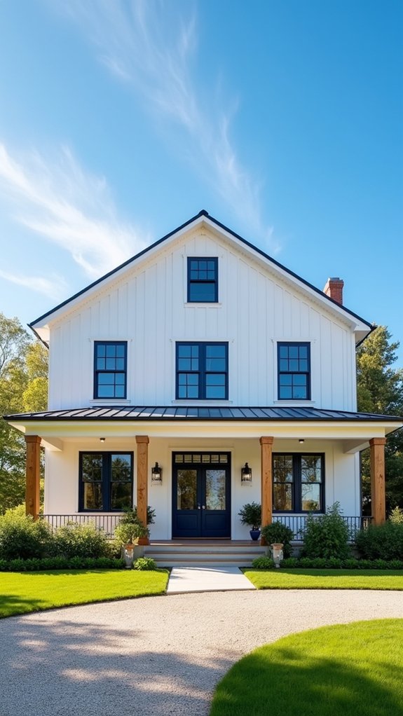 navy trimmed farmhouse windows