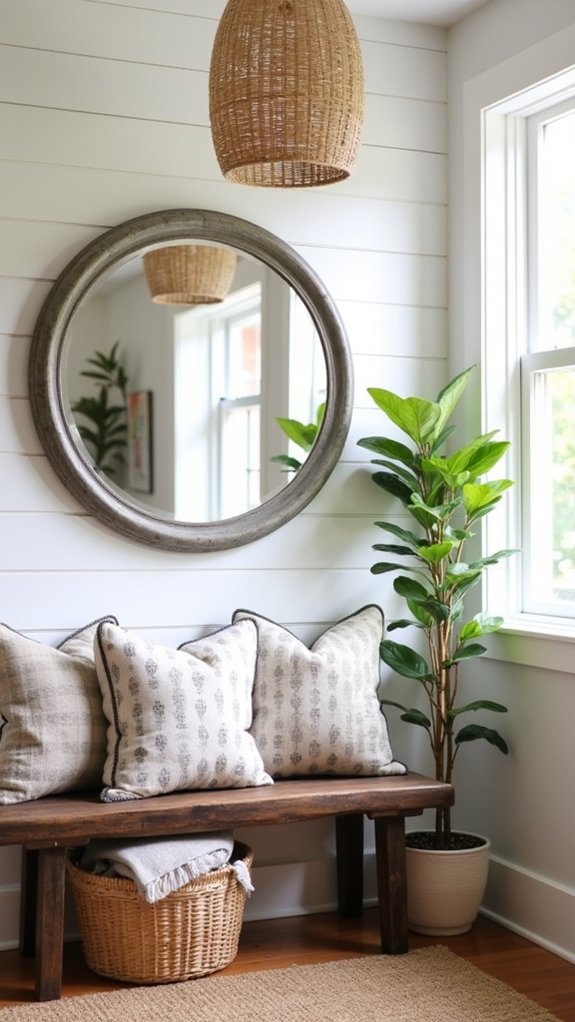 shiplap walls enhance entryway