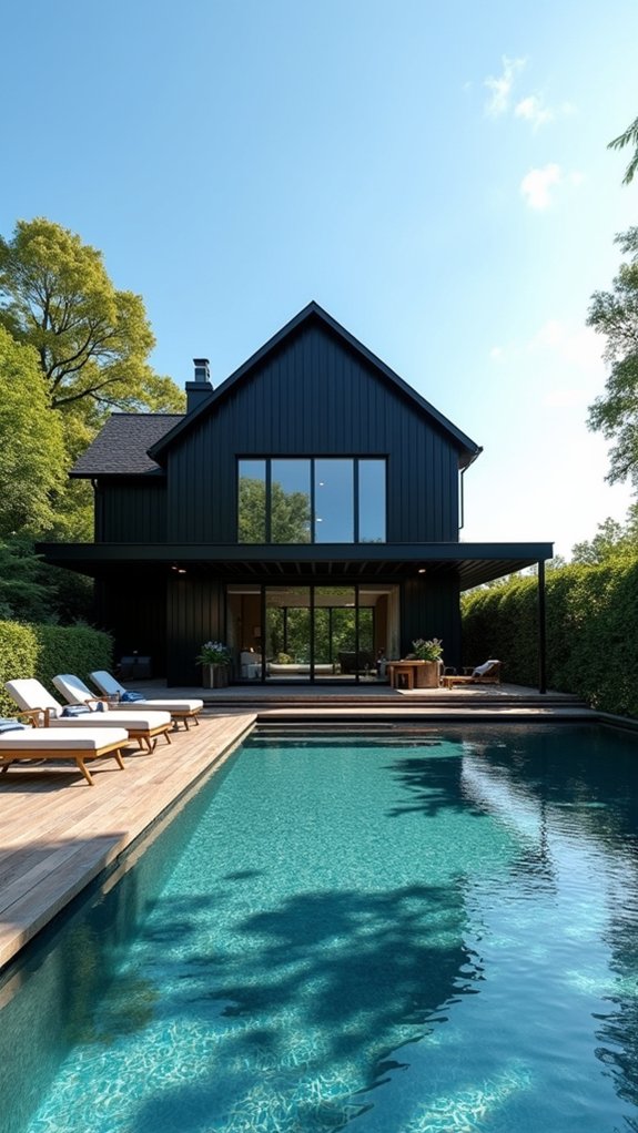 sophisticated black poolside retreat