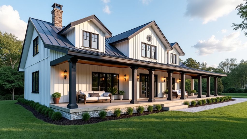 22 Modern Farmhouse Wrap Porch Exteriors That Feel Spacious